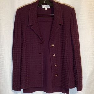 St. John Burgundy Skirt Suit - Embroidered Embellishments and Beautiful Buttons
